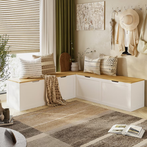 Wood Corner Storage Bench