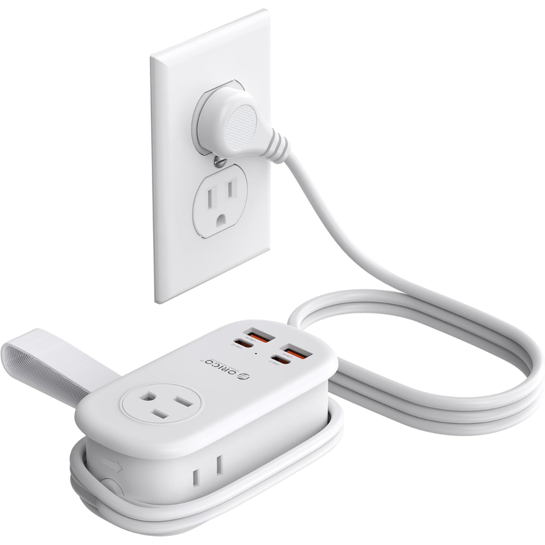 65W GaN 7-Outlet Flat Plug Travel Power Strip