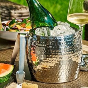 Stainless Steel Insulated Ice Bucket w/Lid & Tongs