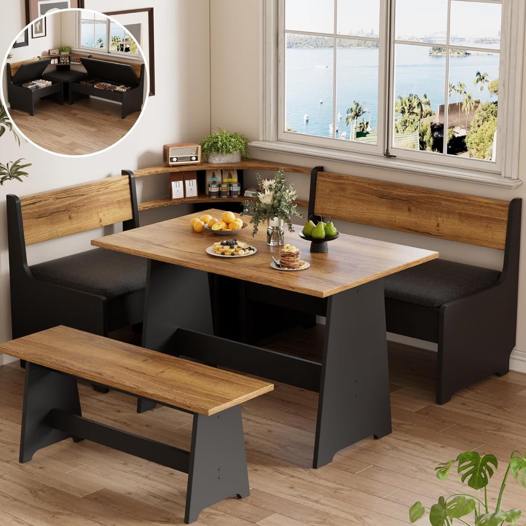 Wood 5-Person L-Shaped Nook Dining Set