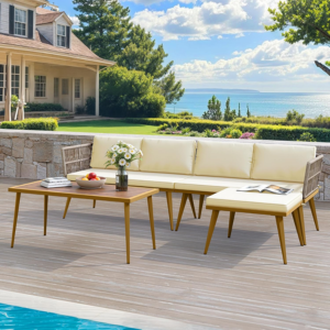 L-Shaped Couch Patio Furniture Set w/Ottoman