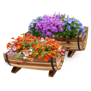 Set of 2 Wood Half Barrel Planters