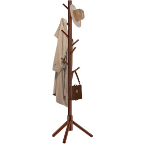 Adjustable Freestanding Wood Coat Rack w/8-Hooks