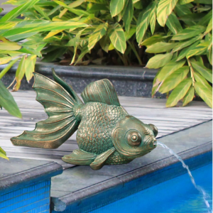 Butterfly Asian Koi Piped Spitter Statue