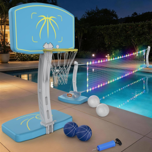 2-in-1 LED Pool Basketball Hoop & Volleyball Set