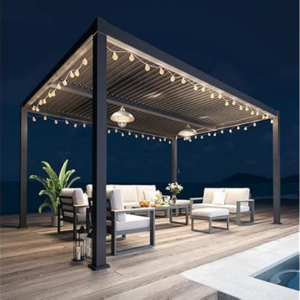 Outdoor 16' Metal Louvered Pergola