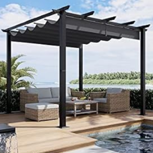 Aluminum 10' Outdoor Pergola w/Retractable Canopy