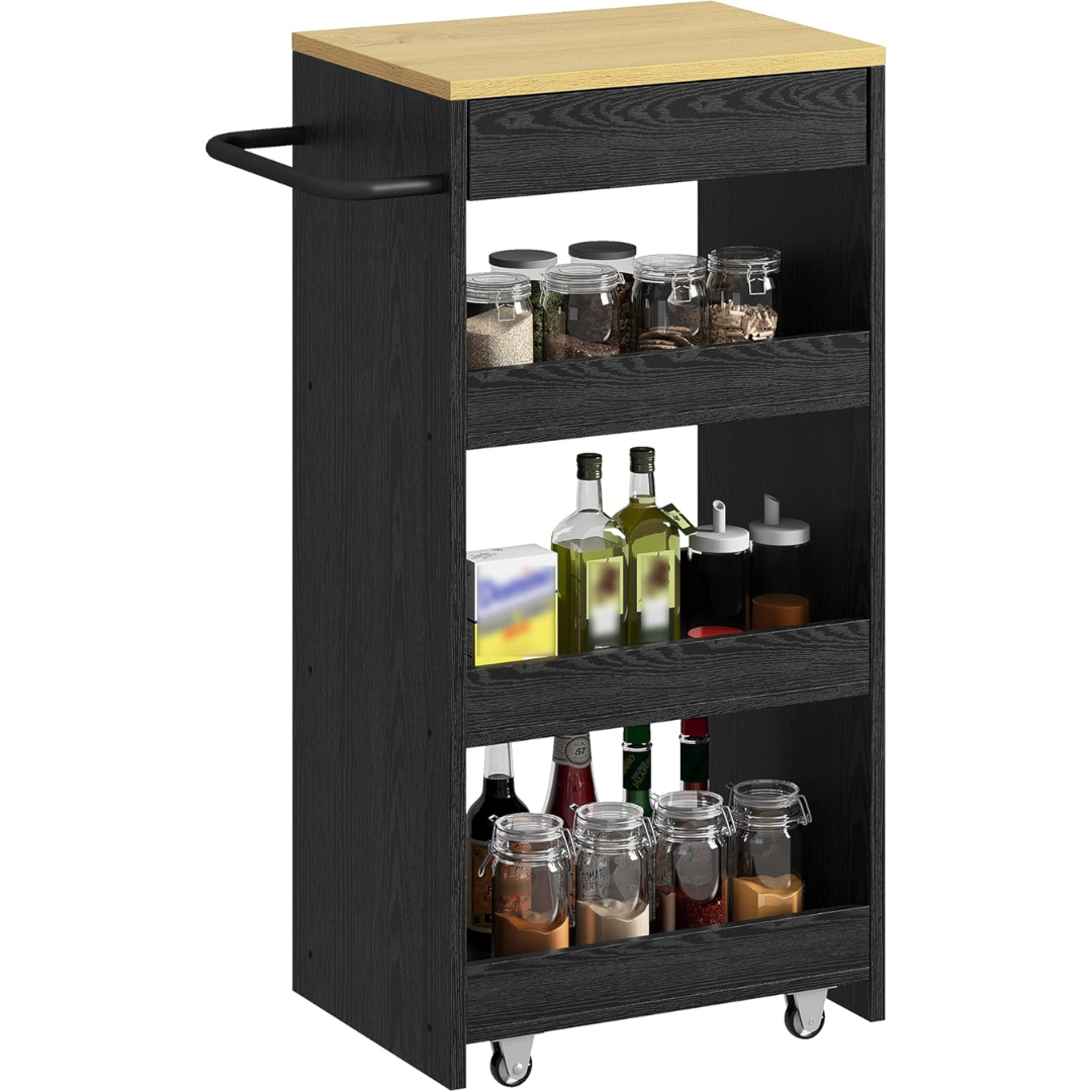 Rolling 4-Tier Wood Storage Kitchen Cart
