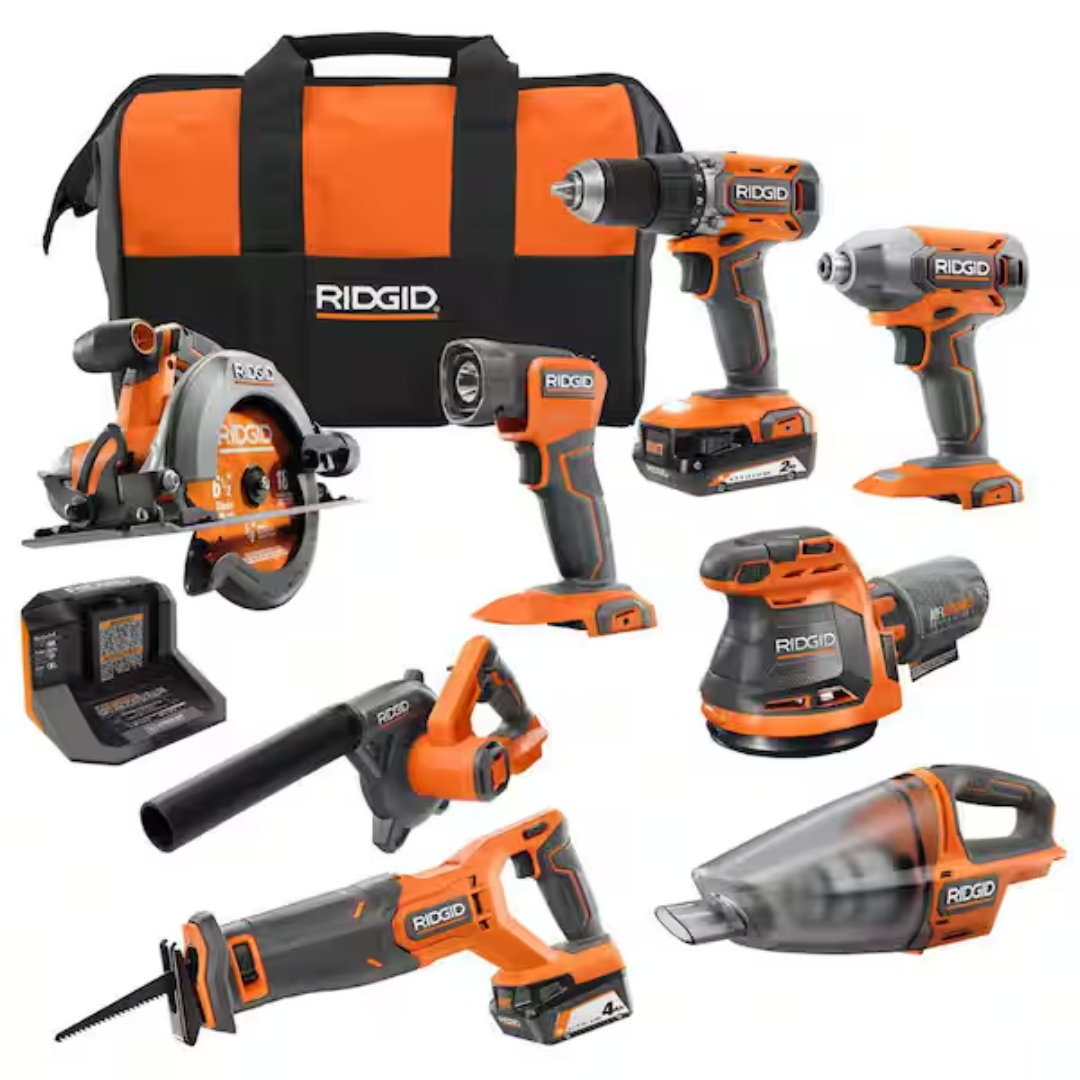 Ridgid 18V Cordless 8-Tool Combo w/Batteries & Charger