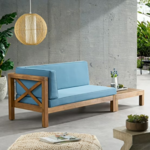 Outdoor Acacia Wood Loveseat & Coffee Table