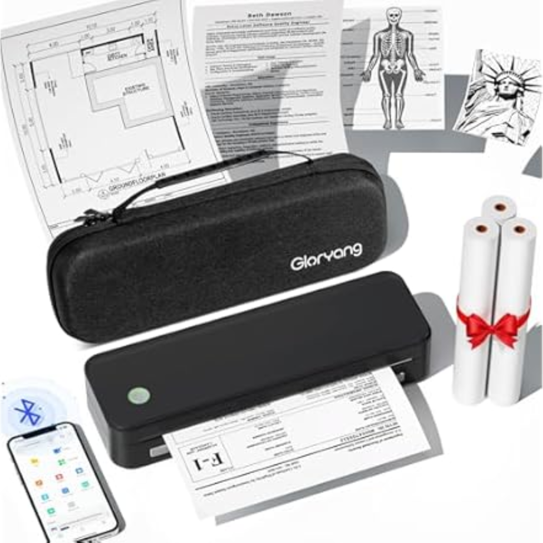 Wireless Inkless Thermal Printer w/Carry Case & 3 Paper Rolls