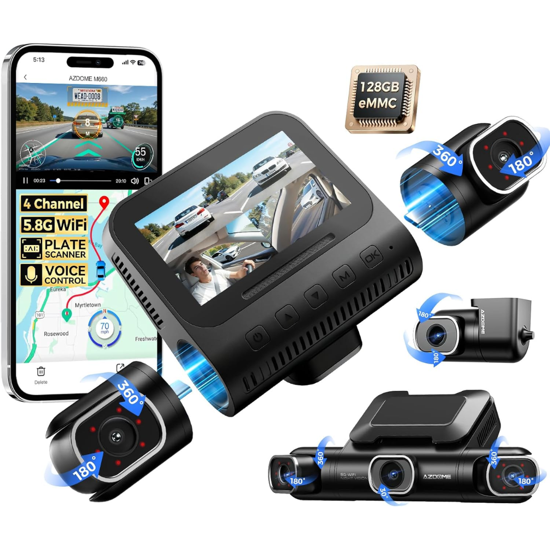 Azdome M660 360° 4-Channel Dash Cam w/ App & 128GB eMMC