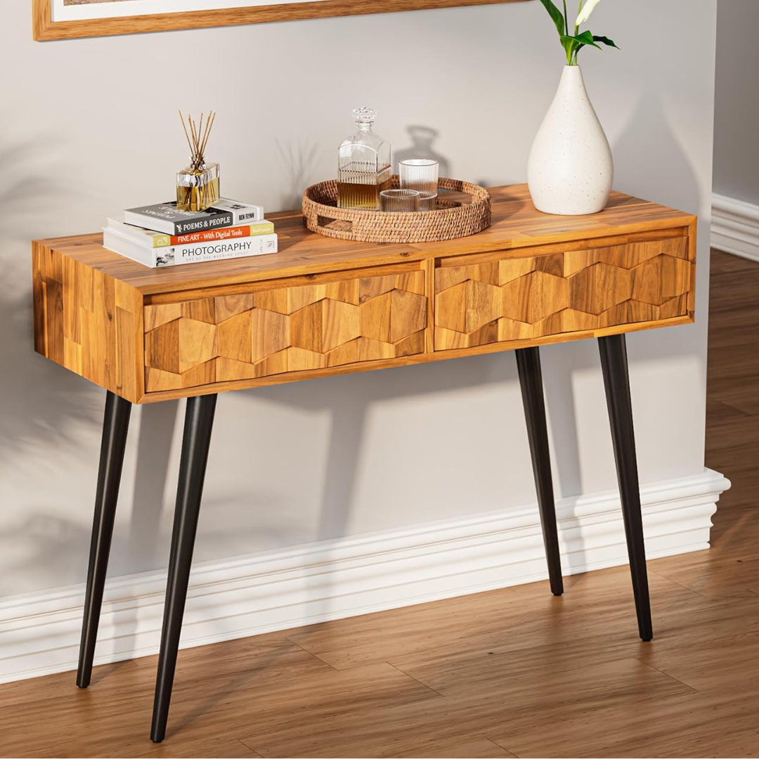 Modern 2-Drawers Mid Century Console Table