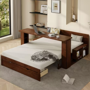 Wood Frame Full Platform Bed w/Removable Desk