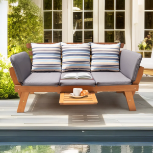 Outdoor Daybed Sofa w/Folding Armrest & Coffee Tray