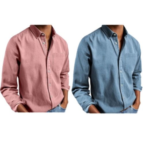 2-Pack Men's Cotton Long Sleeve Button Up Shirt