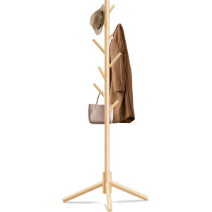 Freestanding Adjustable Height 8-Hook Wood Coat Rack Stand
