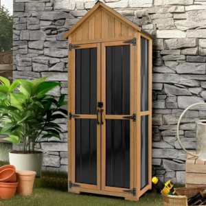 Outdoor Wood & Metal Storage Cabinet w/Shelves