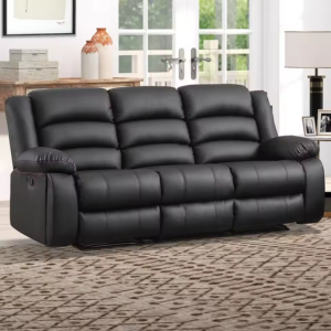 3-Seat Faux Leather Reclining Sofa w/Cup Holders