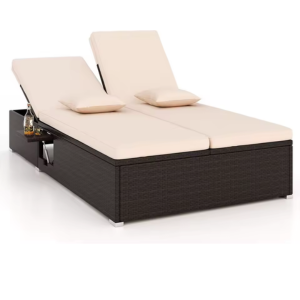 2-Person Rattan Daybed w/Backrests & Cushions