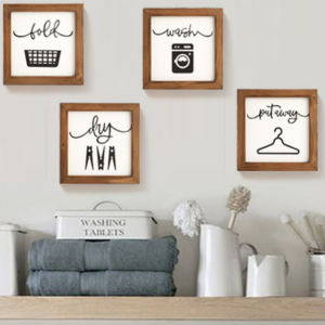 4-Pack Wood Frame Laundry Room Wall Decor