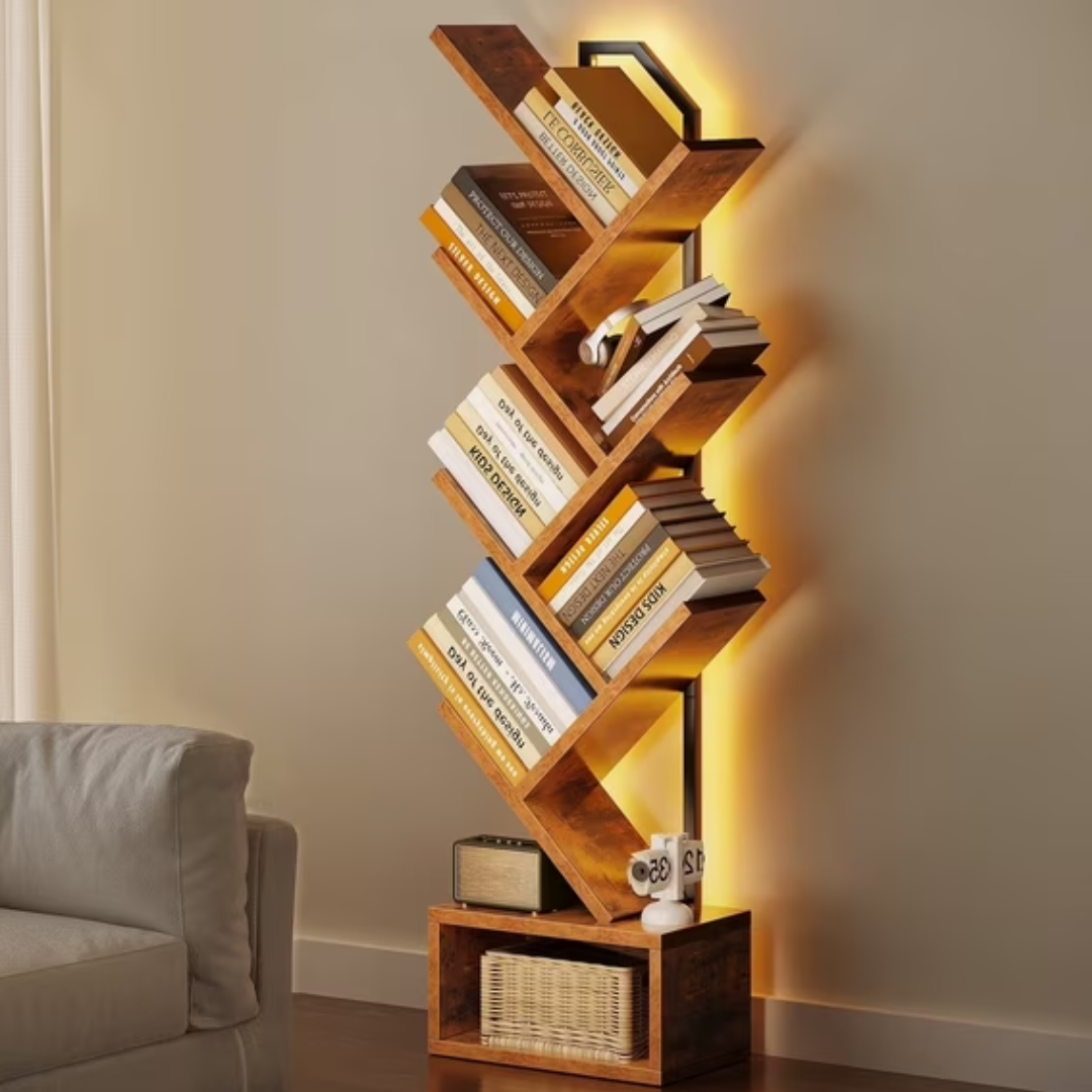 6-Tier LED Tree Bookshelf w/Storage