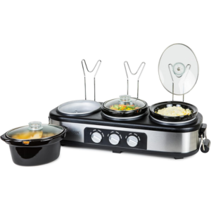 Stainless Steel 3-Station Oval Slow Cooker