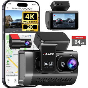 4K Dual Dash Camera w/Night Vision, GPS & Card