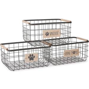Set of 3 Dog-Themed Metal Storage Baskets