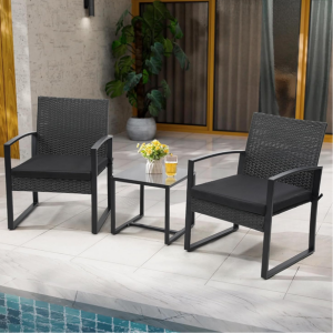 3-Piece Wicker Cushioned Bistro Set