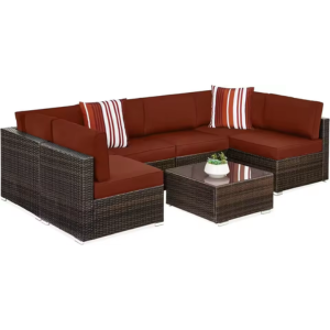 7-Piece Cushioned Wicker Patio Sectional