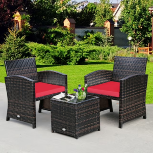 3-Piece Wicker Cushioned Patio Conversation Set