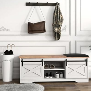 Sliding Door Cushioned Shoe Bench