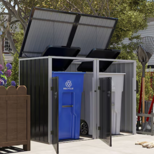 Galvanized Steel 2-Trash Bin Garbage Shed