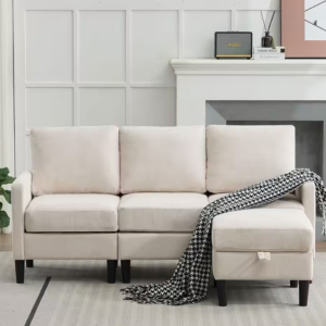 L-Shaped Fabric Sectional Sofa w/Ottoman