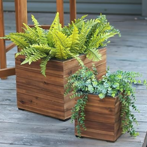 Sunnydaze 2-Pack Acacia Wood Planter Set w/Liners