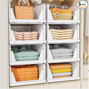 5-Pack Stackable Closet Storage Basket