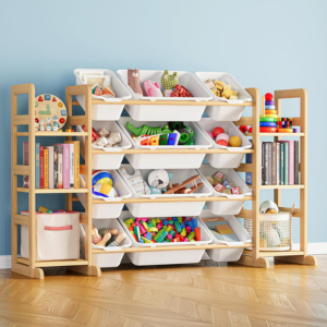 SpaceAid 12-Bin Kid's Toy Storage Organizer w/Bookshelf