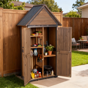 Metal & Wood Outdoor Storage Cabinet w/Adjustable Shelves