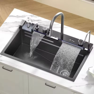 Stainless Steel Kitchen Digital Sink w/Waterfall & Cup Washer