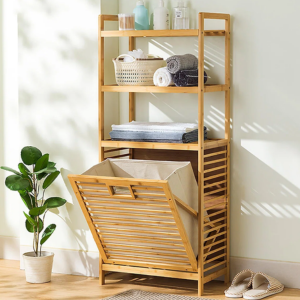 Bamboo 4-Tire Linen Cabinet w/Laundry Hamper
