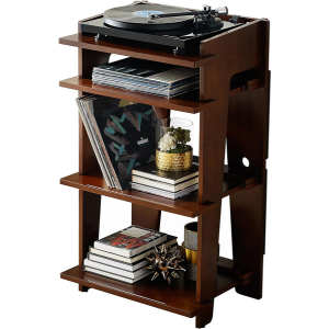 Wood Record Player Stand w/Vinyl Storage