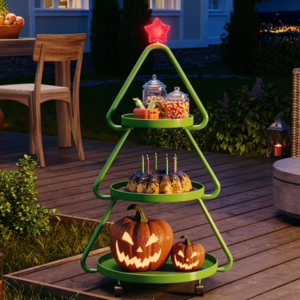 3-Tier Metal Christmas Tree Rolling Snack Cart