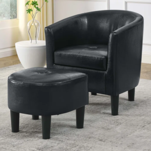 Upholstered PU Leather Barrel Chair w/Ottoman