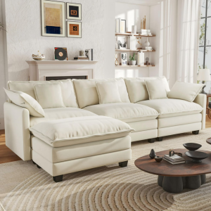 Chenille L-Shaped 3-Seat Sectional Sofa w/Ottoman