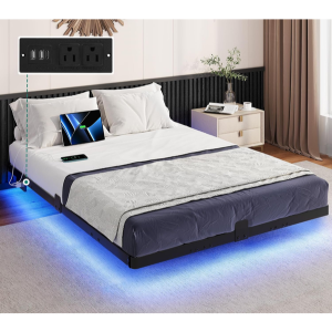 Full Size Floating LED Bed Frame w/Charging Station