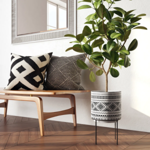 Round Ceramic Indoor Planter w/ Stand