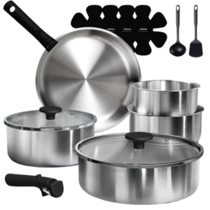 Carote 15-Piece Stainless Steel Cookware Set w/Detachable Handle
