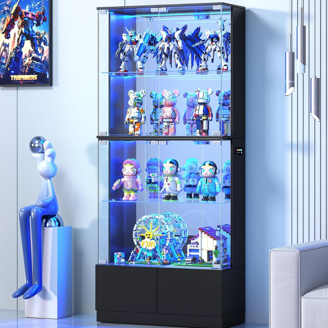 4-Tier Glass Display Cabinet w/RGB Lights