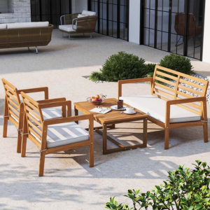 Costway 4-Piece Acacia Wood Cushioned Patio Furniture Set